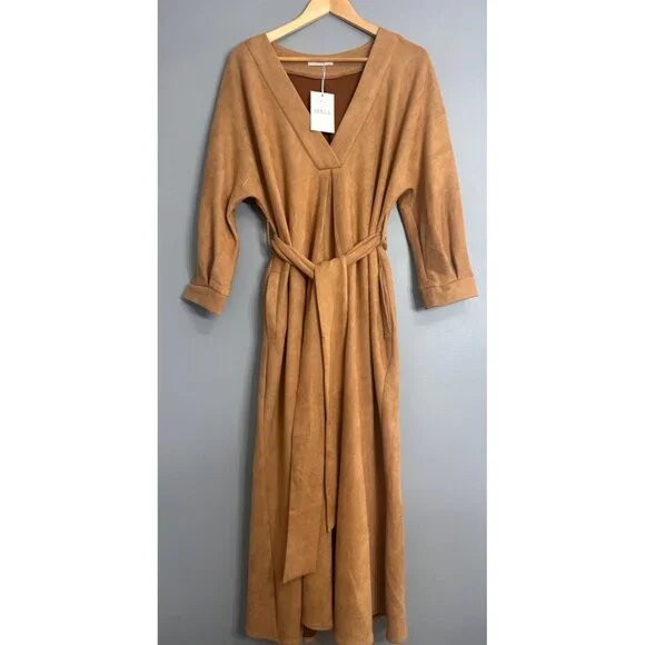 Mulla | faux Suede Midi Tie Dress NWT M - Picture 4 of 9